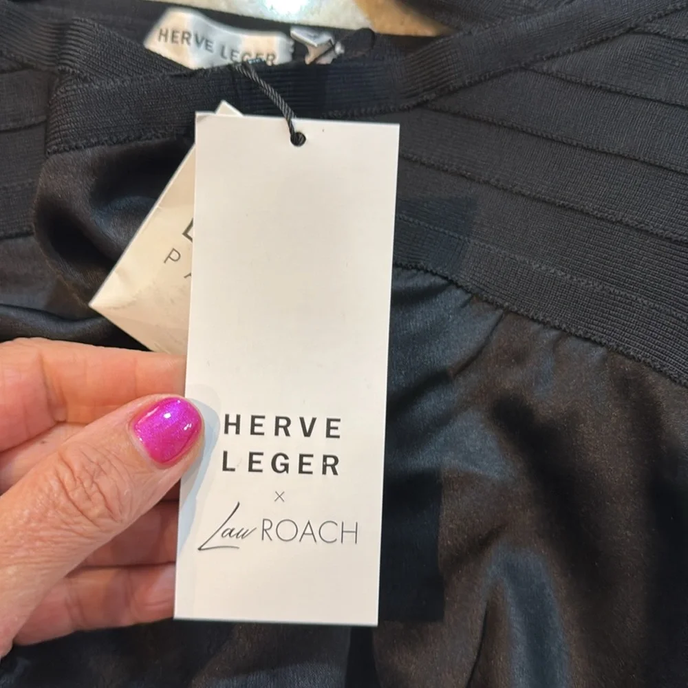 Herve Leger x Law Roach black cut out  spaghetti straps cocktail dress size 6 - Picture 11 of 15